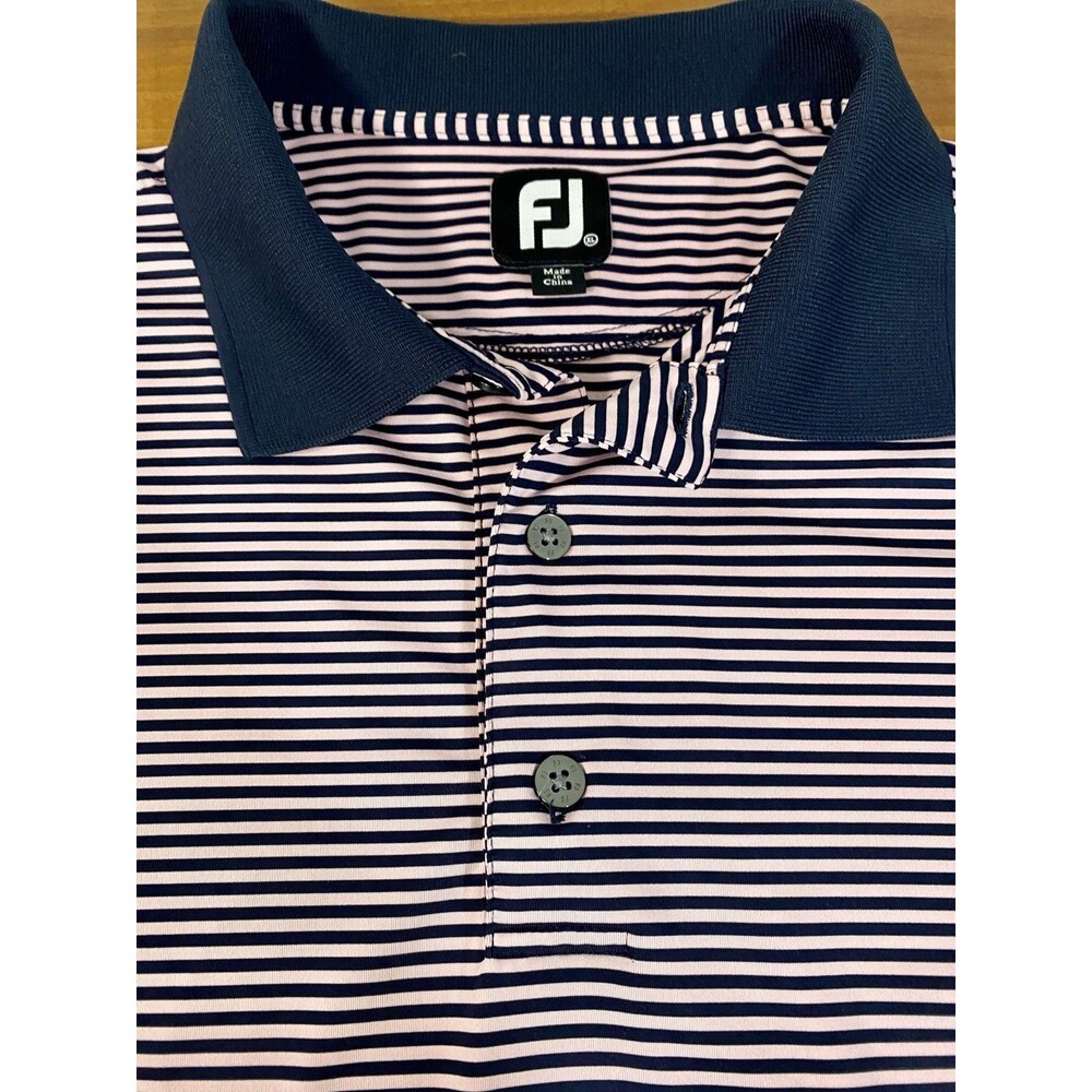 FootJoy Mens XL Performance Golf Polo Shirt Stretch Navy Pink Striped Breathable